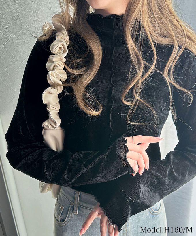 日本 Classical Elf - 前後2way 小奢華絲絨木耳長袖上衣-炭灰