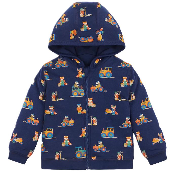 英國 JoJo Maman BeBe - 雙面穿100%純棉保暖連帽外套-狐狸農夫