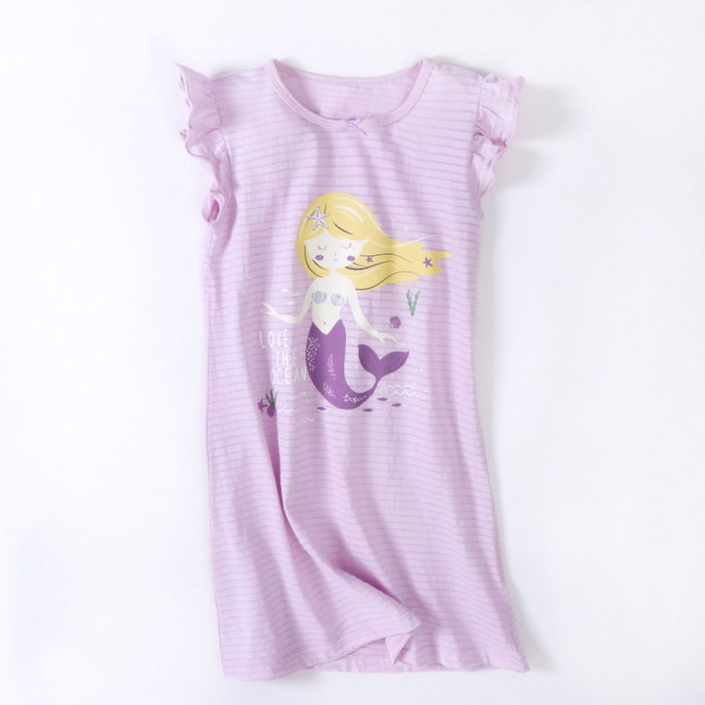 MAMDADKIDS - 竹節棉荷葉袖睡衣/睡裙-美人魚-紫色