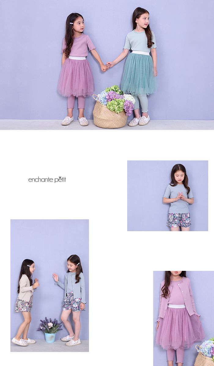 日本 enchante petit - (剩100/140)領口小花羅紋短袖上衣-薰衣草