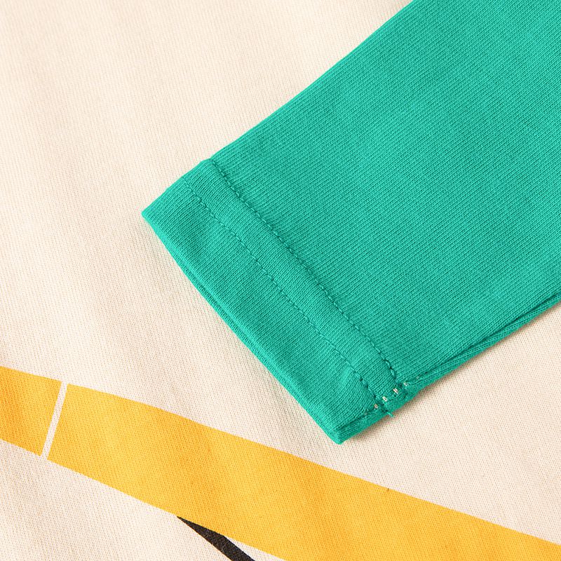 純棉圓領薄長袖上衣-造型工程車-灰+綠+杏