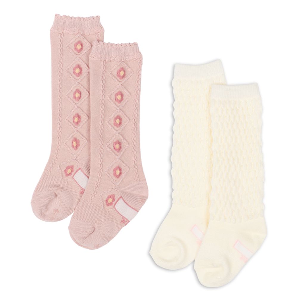 長筒襪2雙組-小花-粉紅色 (9~14cm)