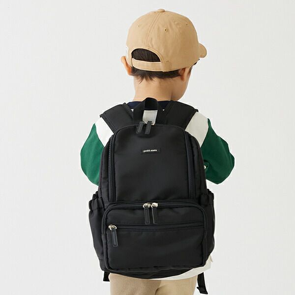 日本 petit main - 潑水加工硬挺帆布透氣背包-灰綠 (F)