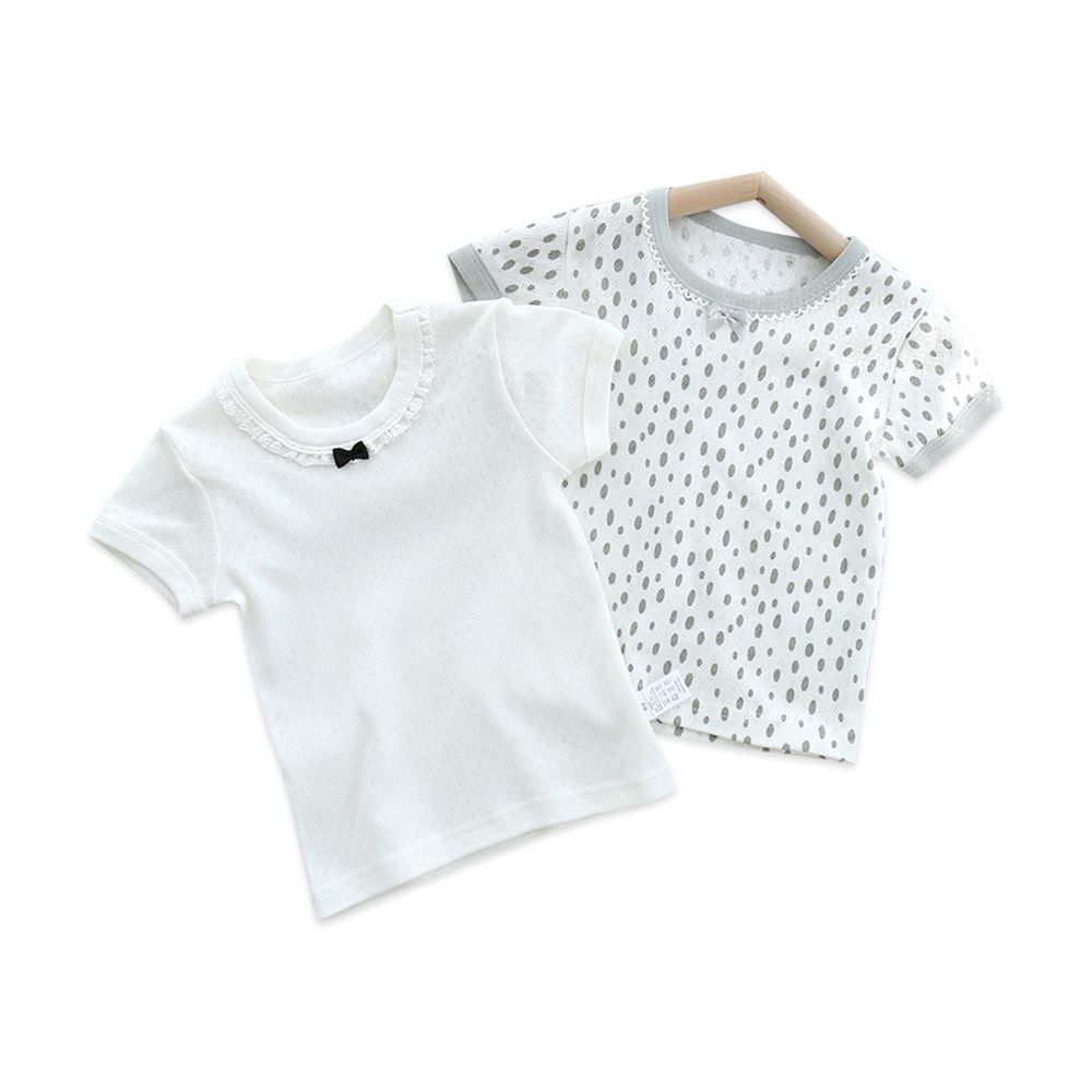 JoyNa - 2件入-兒童短袖上衣 棉質兒童T恤-純色波點