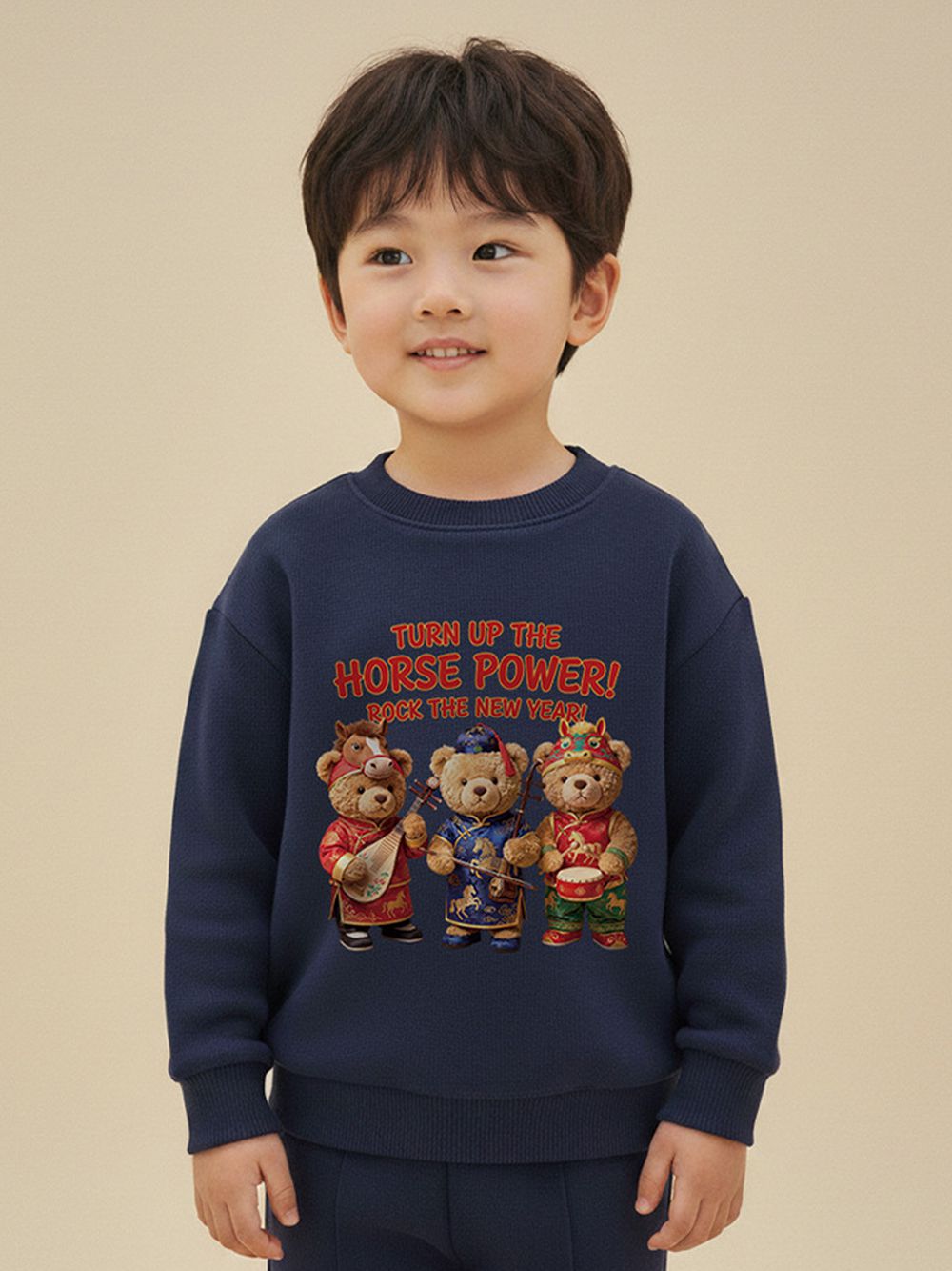 內刷絨長袖上衣+長褲套裝-馬力全開-藏青