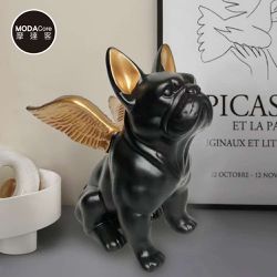 MODACore 摩達客 - ◉質感設計天使金翅高飛黑色鬥牛犬藝術擺飾