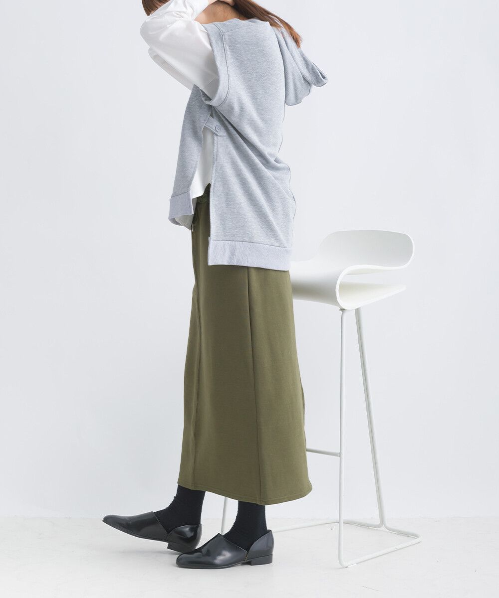 日本女裝代購 - 俐落腰綁帶彈性開叉長裙-軍綠