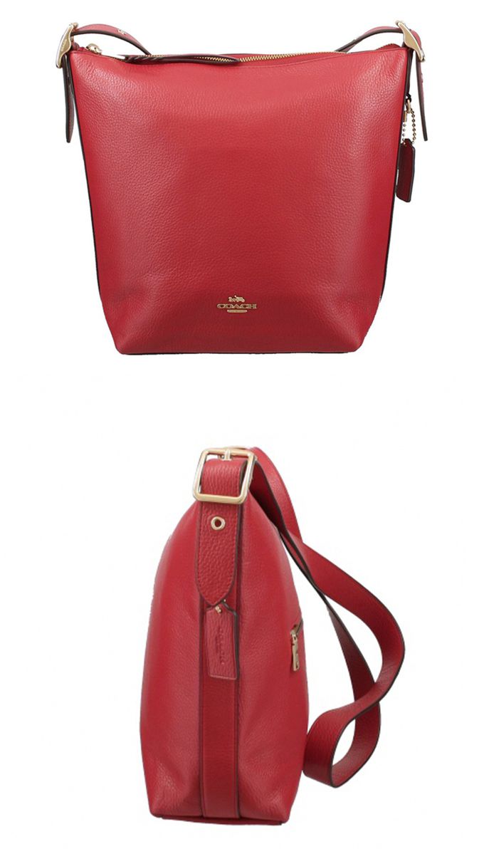 COACH - 素面荔枝皮革斜背包 (紅)