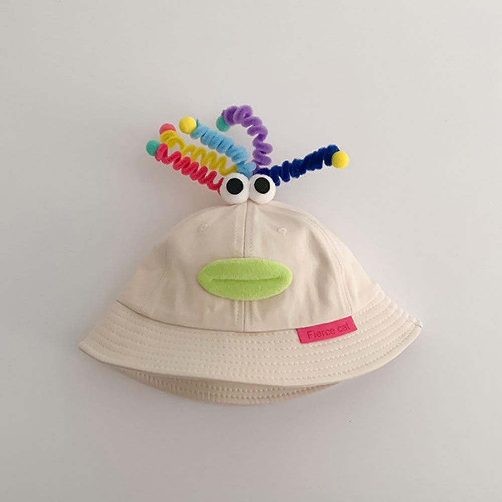 兒童防曬遮陽漁夫帽-童趣臉臉-米色 (48-50CM)