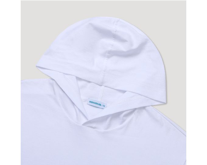 韓國 INDIVIDUEL - 活力字母印連帽短袖上衣-白