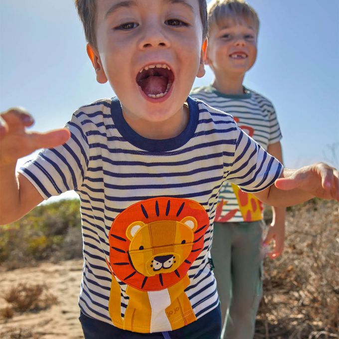 英國 JoJo Maman BeBe - 超優質嬰幼兒童100％純棉短袖上衣/ T-shirt/ 動物T-獅子來囉!