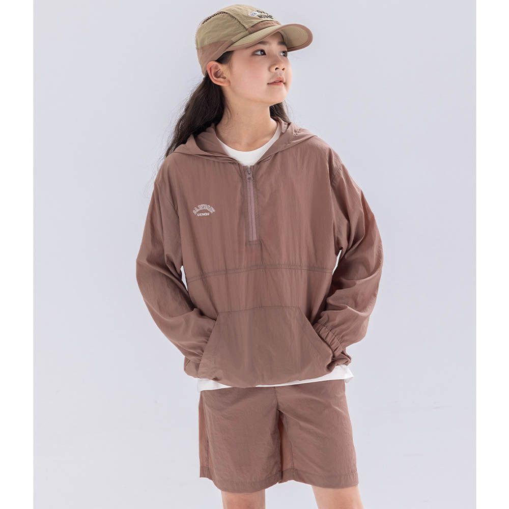 原紗防曬涼感透氣兩件式套裝-半開襟-棕色