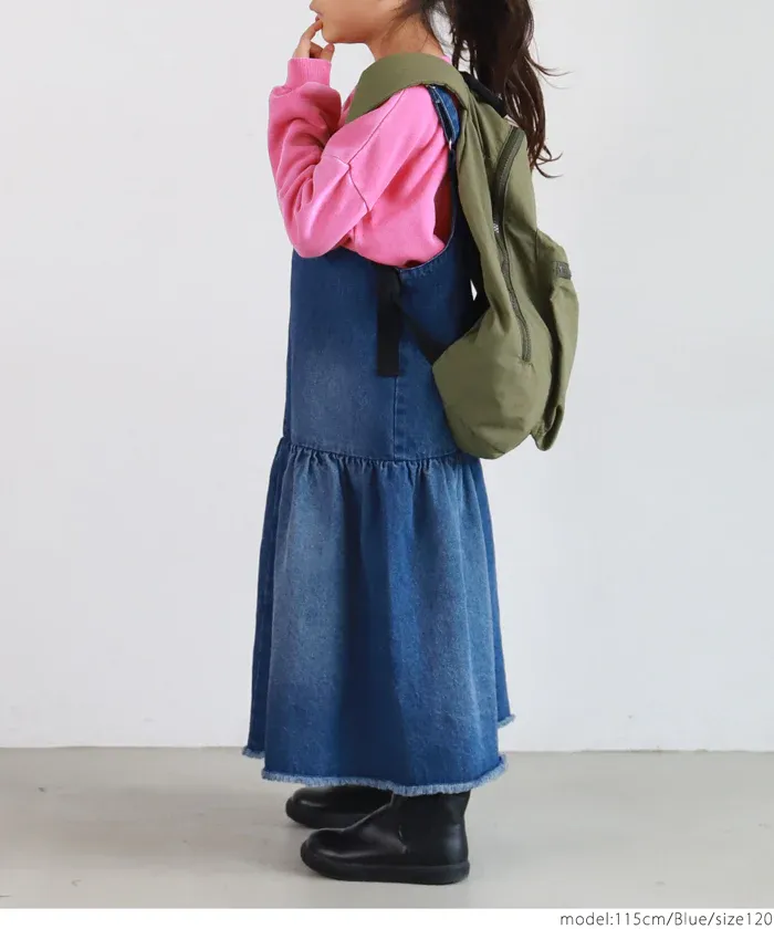 日本 COCA - 可愛U領丹寧吊帶裙-孩子-藍