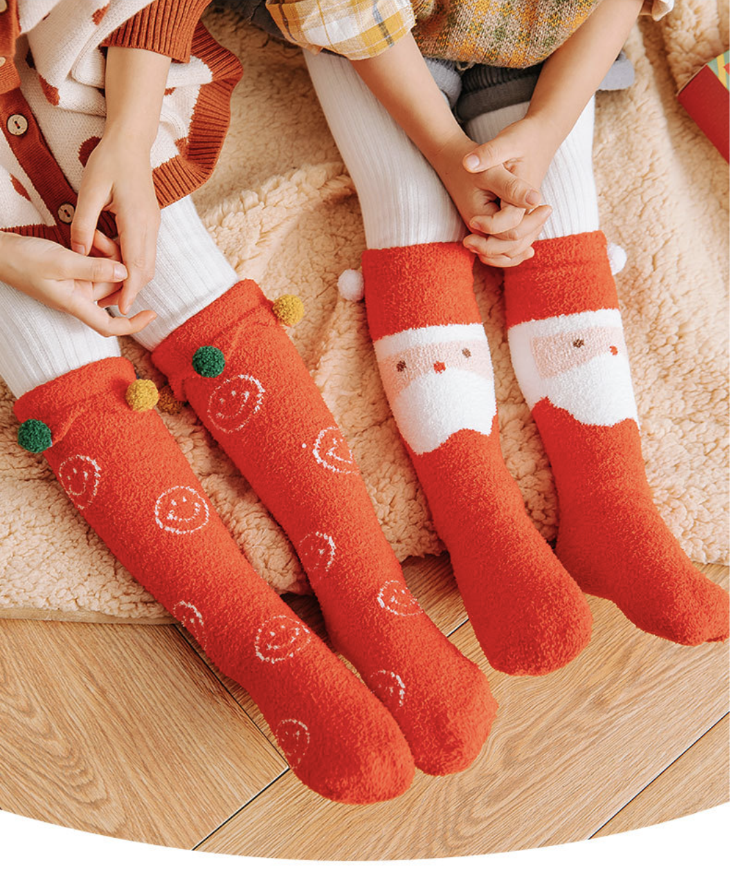love, charlotte - 珊瑚絨聖誕老公公小熊款無後跟親子襪-4雙禮盒包裝 (均碼(5Y+))
