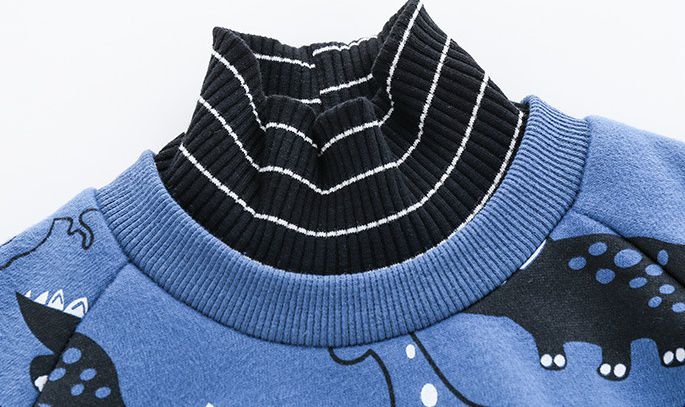 WELLKIDS - 假兩件高領長袖上衣/大學T-暴龍剪影-綠色