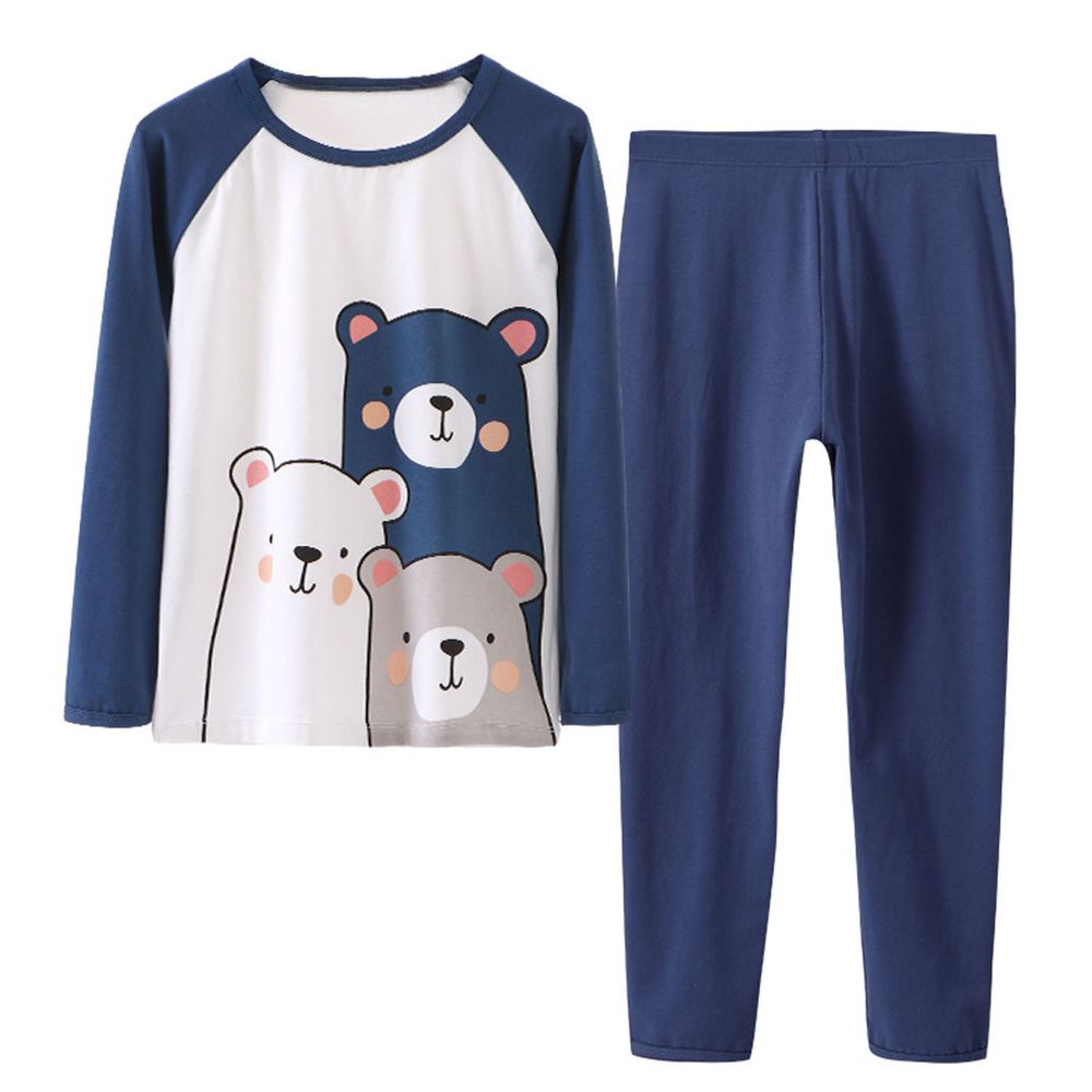 MAMDADKIDS - 純棉長袖家居服套裝-熊熊家族-藍色
