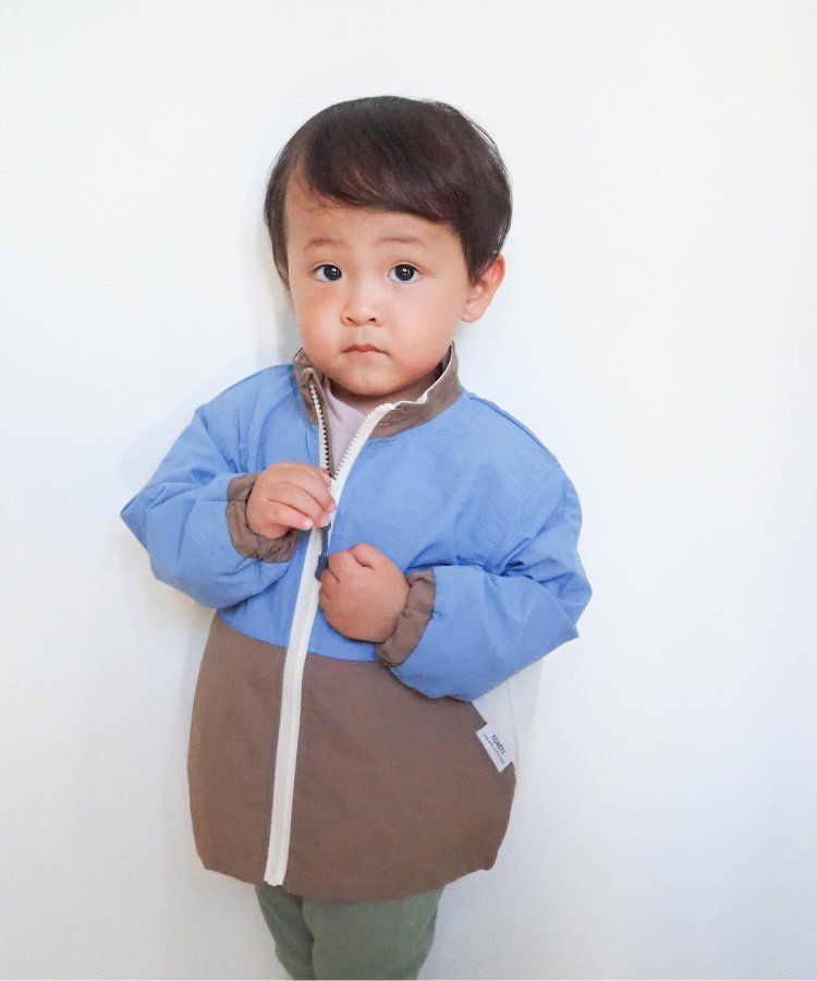 日本 apres les cours - 潑水加工 輕量印花風衣外套-撞色-藍棕系