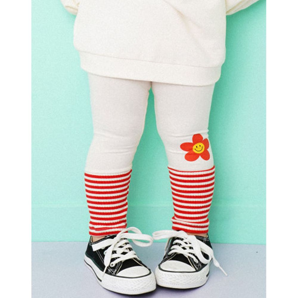 韓國 HEJMINI - 微笑花朵條紋內搭褲-象牙白