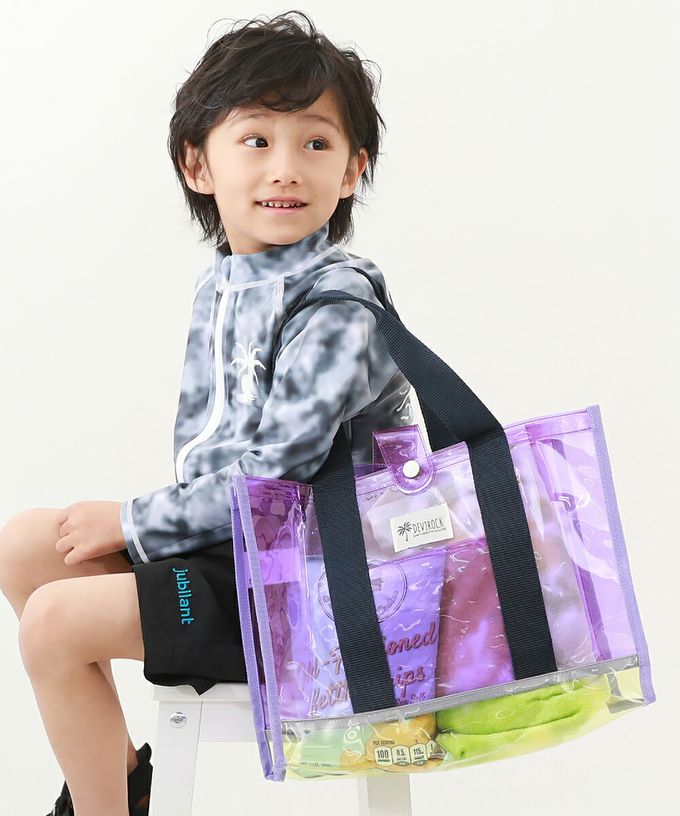 日本 devirock - 果凍色系PVC游泳/玩水包-黃x水藍 (26.5x36x13.5cm)