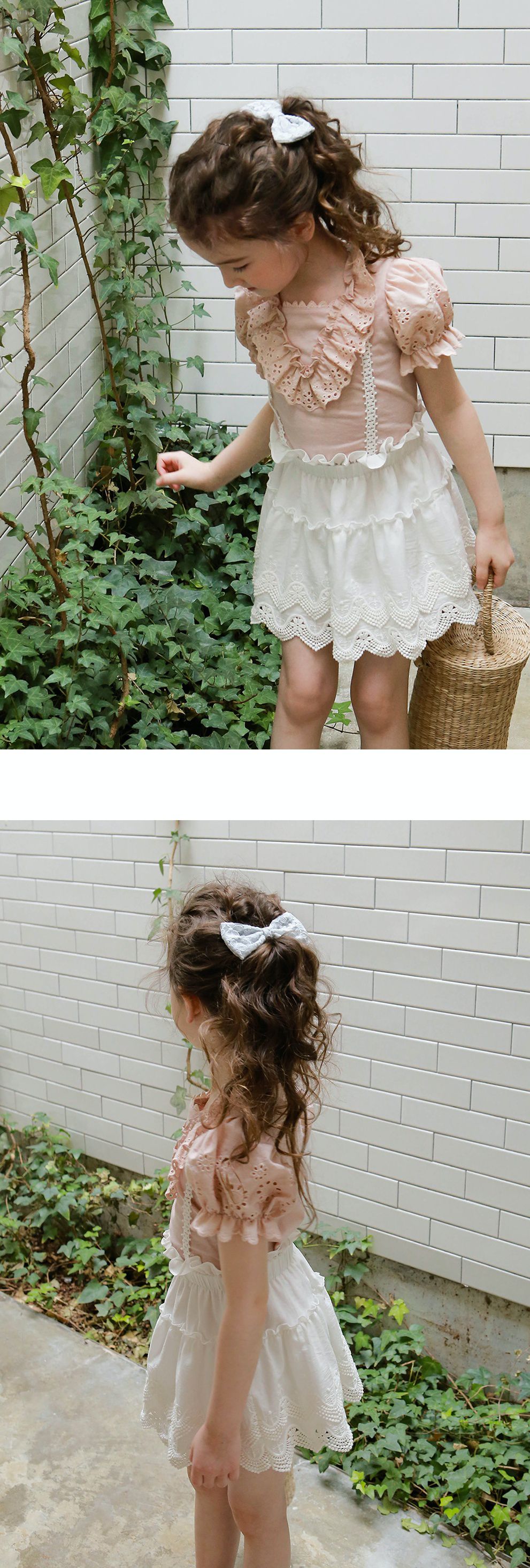 韓國 PuellaFLO - 蕾絲刺繡花朵蝴蝶結髮飾/髮夾-米白