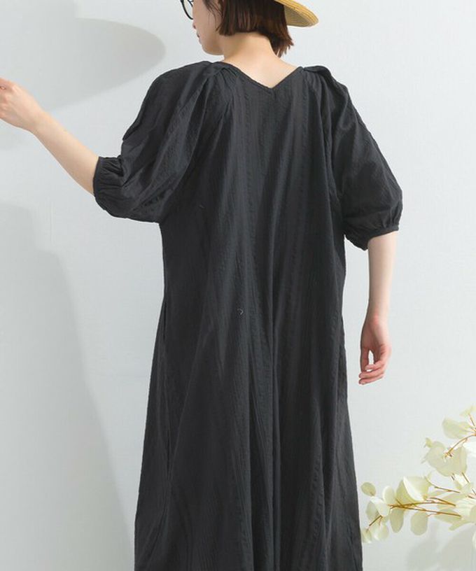 日本 Lupilien - 前後2way 印度棉泡泡袖輕盈洋裝-黑