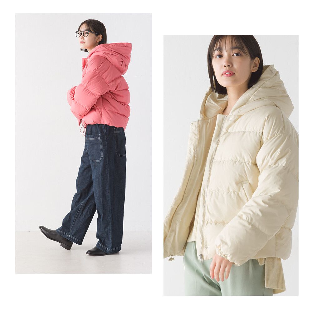 日本 OMNES - 80%羽絨 時尚短版輕盈連帽外套-海軍藍