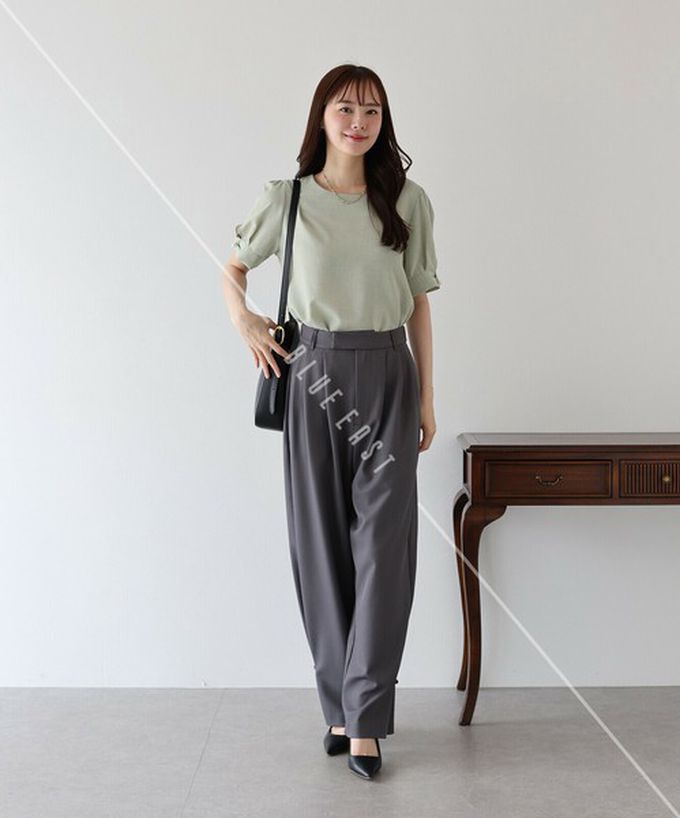 日本 BLUE EAST - 珍珠袖扣亞麻感氣質短袖上衣-黑 (M)