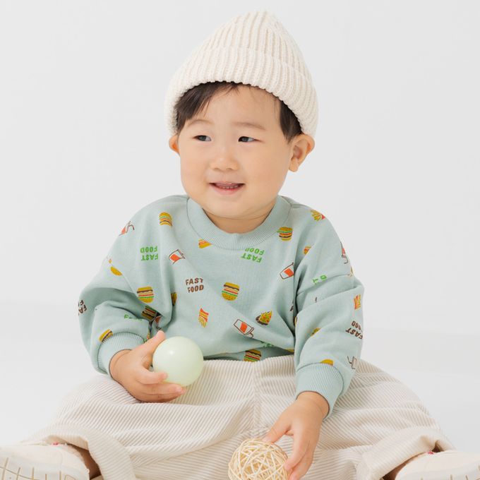 日本 Chil2 - 100%棉 裏毛滿版印花上衣-星月-淺藍