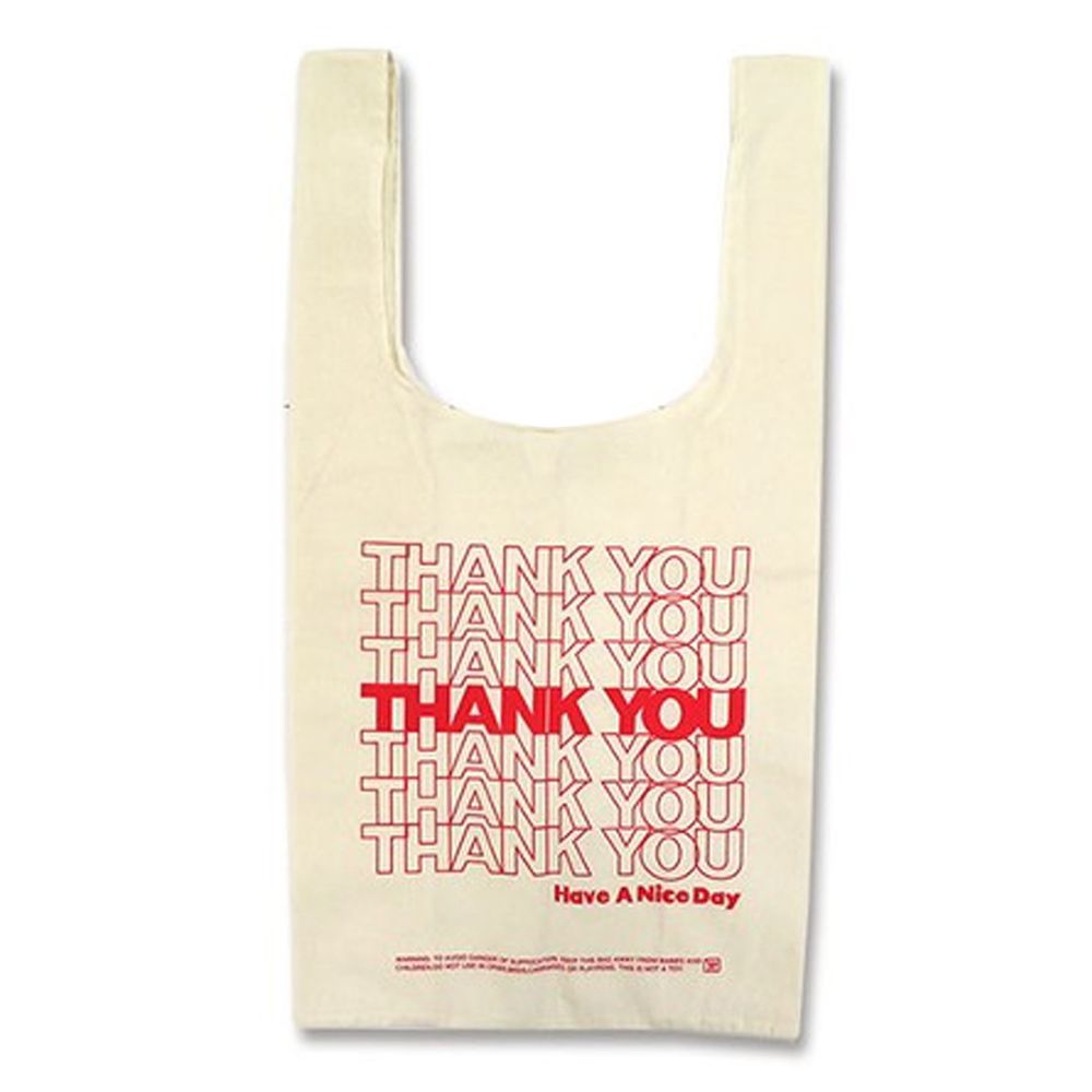 日本 OKUTANI - [害羞人專用]童趣插畫折疊購物袋-THANK YOU-米 (32x60x16cm)