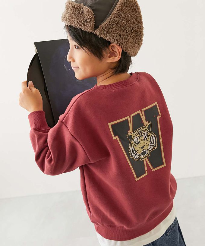 日本 devirock - 熱銷定番 裏起毛落肩大學長袖上衣-北歐圖騰-粉紅