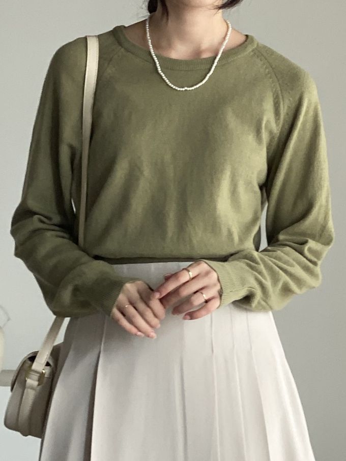 韓國女裝連線 - 喀什米爾混織針織上衣(不刺膚)-綠 (FREE)