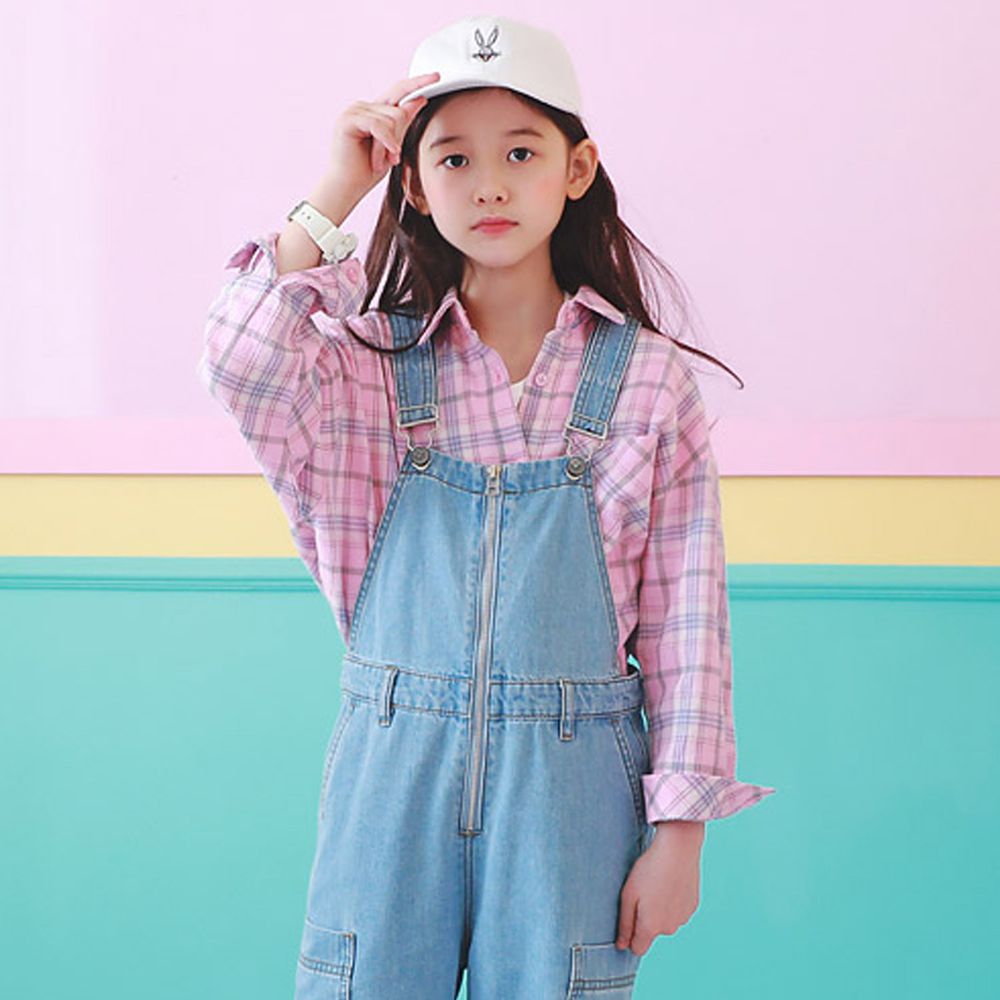 韓國 J KIDS - 糖果格紋襯衫-粉紅