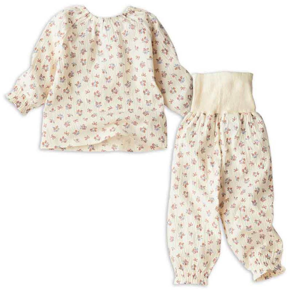 長袖家居服 穿衣練習-套頭式 草莓-米白色