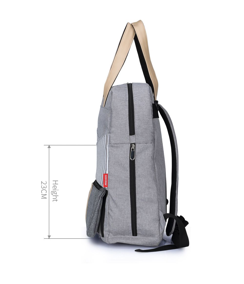 insular - 大開口多口袋手提媽媽包-黑色 (32x14x42.5cm)