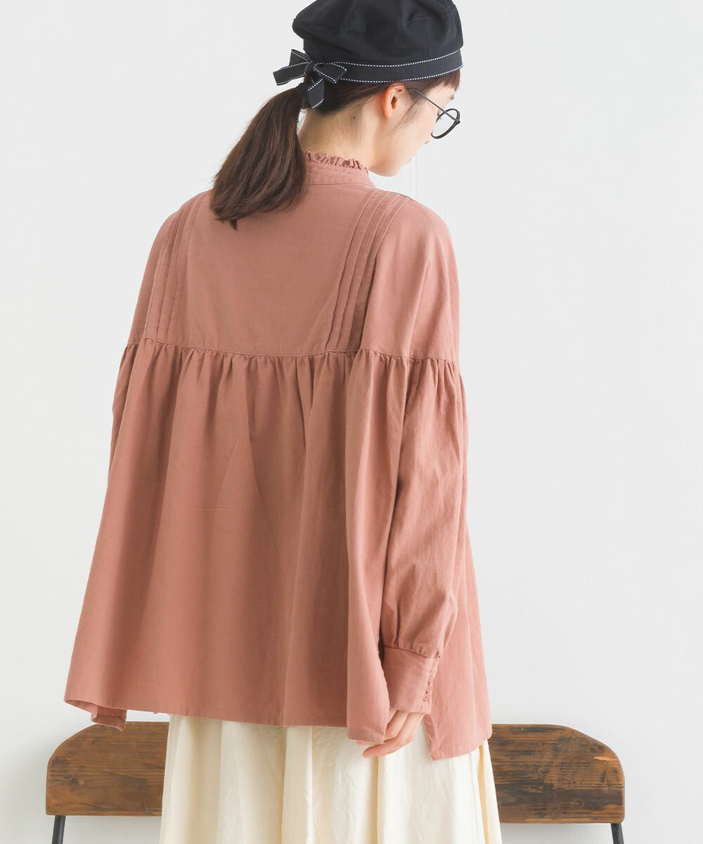 日本女裝代購 - 歐風木耳領2WAY泡泡袖上衣-淺卡其