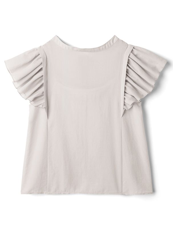 日本 GRL - 仙女氣息波浪短袖雪紡上衣-煙燻粉