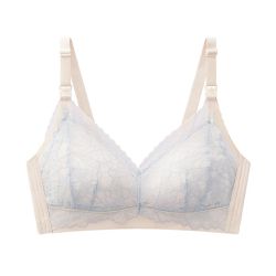 JoyNa - 法式蕾絲內衣 上開釦哺乳內衣 無鋼圈內衣 孕婦內衣-淺藍色