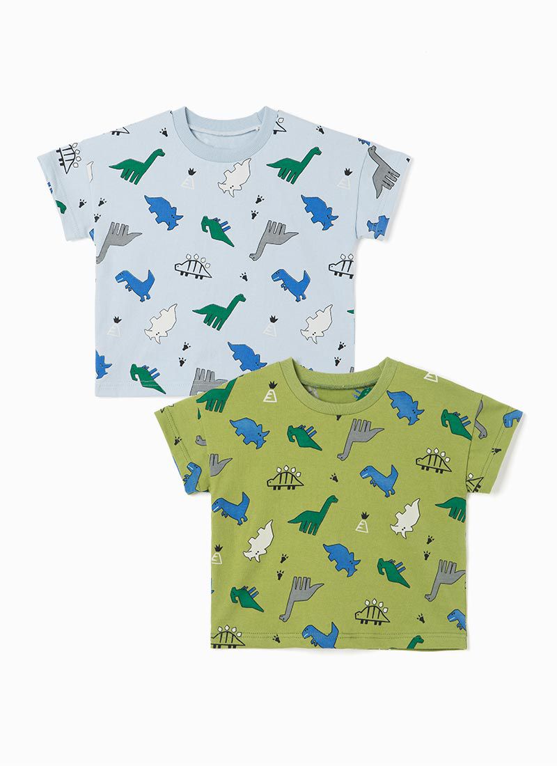 韓國 OZKIZ - 侏羅紀恐龍短袖上衣-天藍