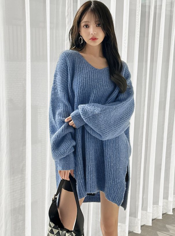 日本 GRL - 慵懶感綁帶長版針織上衣-蘋果綠 (F)