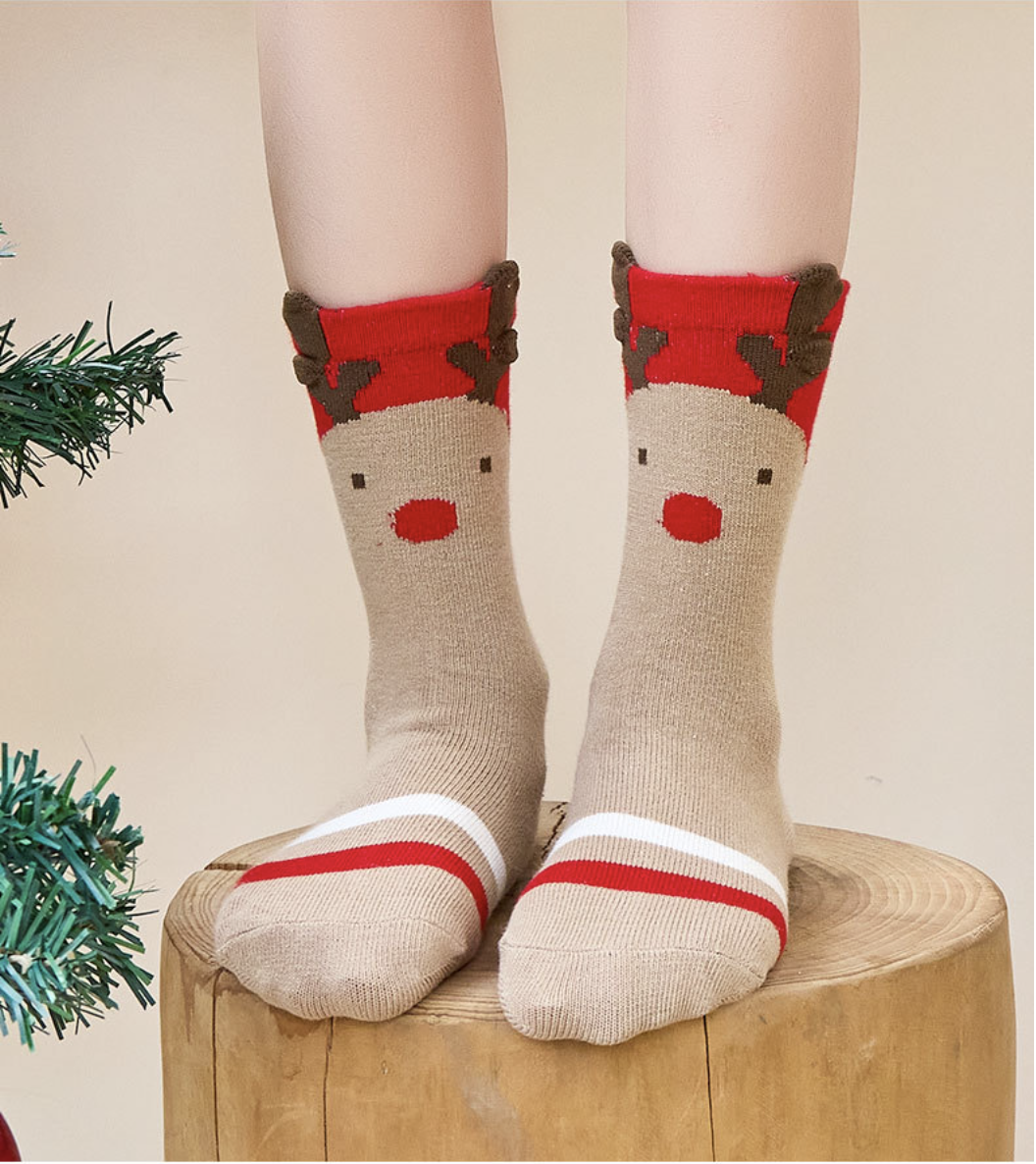 love, charlotte - 聖誕老公公麋鹿棉質中筒襪-5雙一組