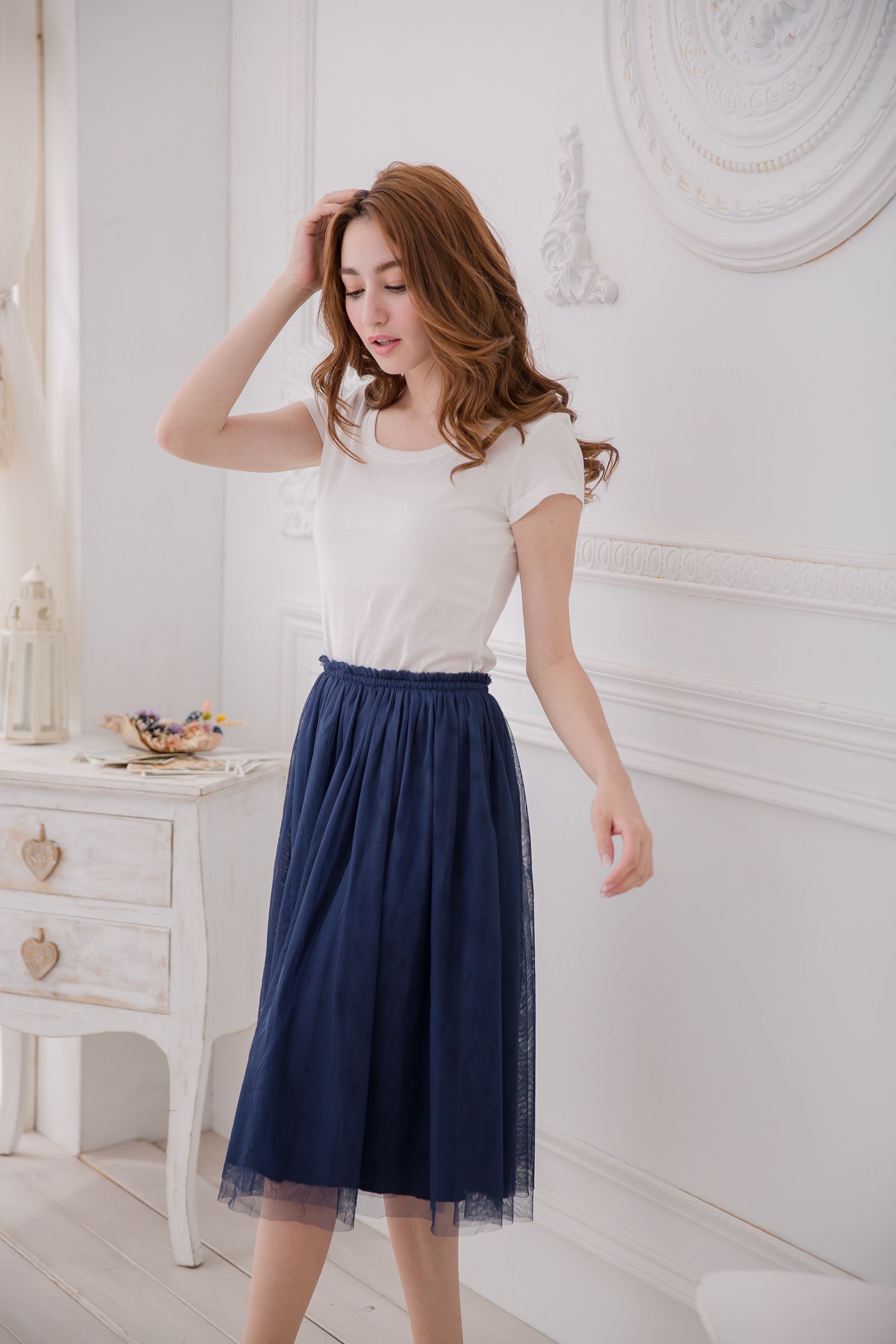 Peachy - 獨家訂製綿柔半身紗裙-半身中長版-午夜藍 (F)