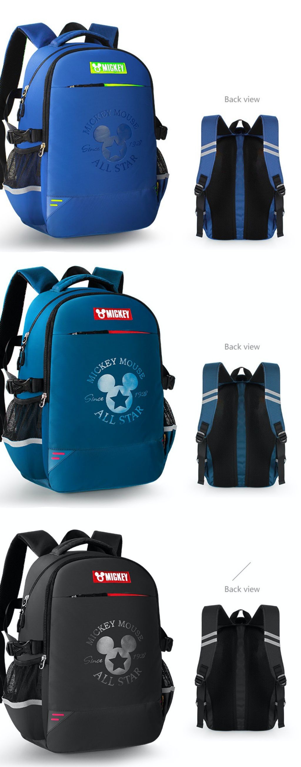 休閒大容量透氣減壓書包-卡通人物米奇-深藍色 (建議身高130-150cm)
