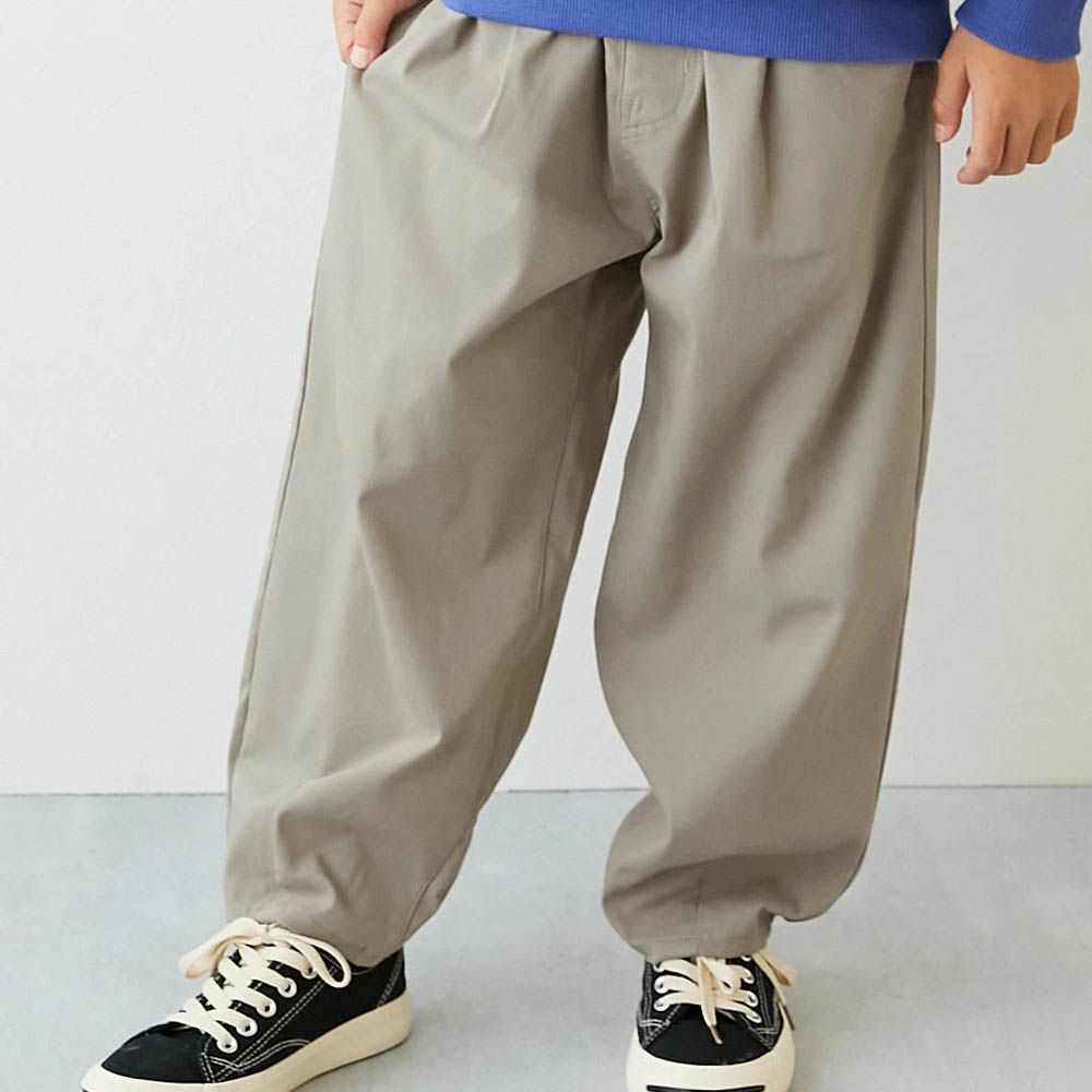 彈性斜布紋寬鬆氣球長褲-卡其杏