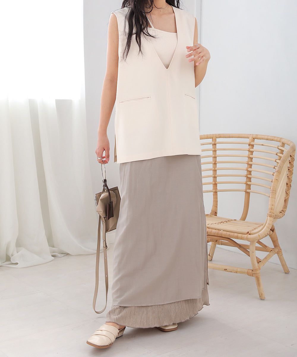 日本 Bab - 2WAY細摺拼接百搭長裙-淺灰