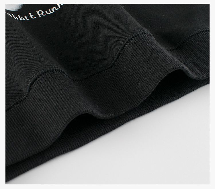 (大童)加絨圓領長袖上衣/大學T-可愛兔兔-黑色