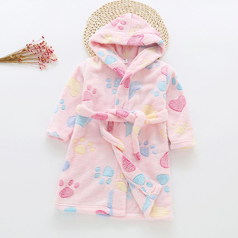 超柔軟珊瑚絨浴袍睡衣-粉色貓掌