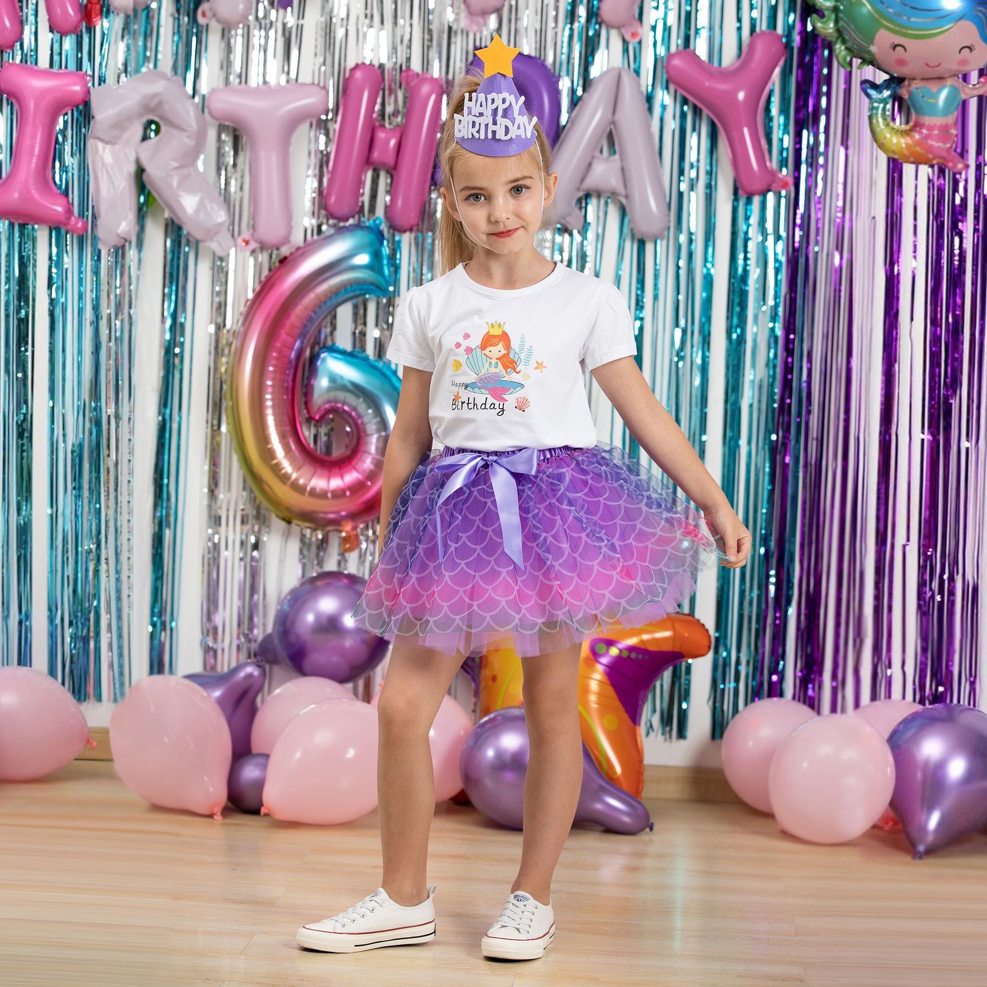 TUTUDRESS - 兒童網紗澎澎裙/片片裙+髮夾-亮片夢幻款-粉色-萬聖節裝扮