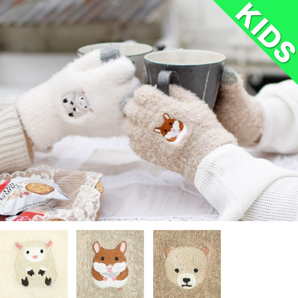 日本 TOMO - 兒童可觸控短絨保暖手套-倉鼠-杏