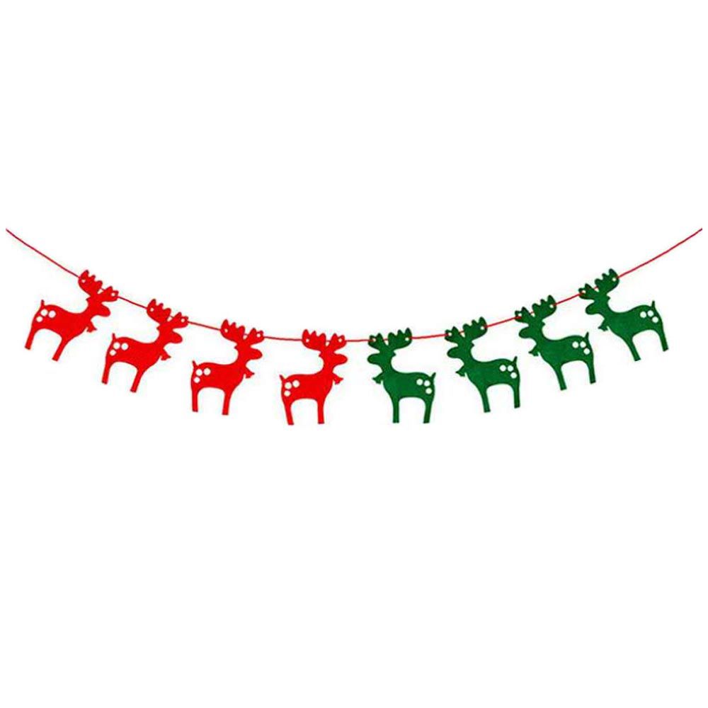 聖誕節裝飾彩旗-麋鹿拉旗-綠+紅 (長度約250cm)