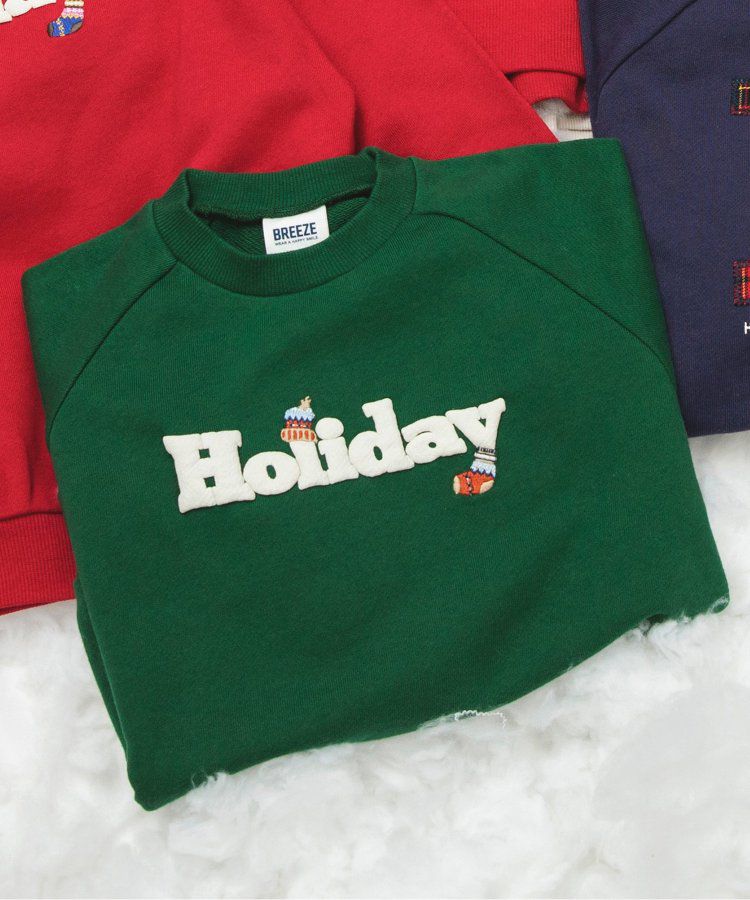 日本 BREEZE - 節慶滿點！裏毛長袖上衣-格紋-奶油米